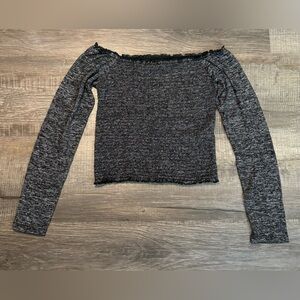 Hollister Charcoal Gray Off-Shoulder Long Sleeve Top Size Medium